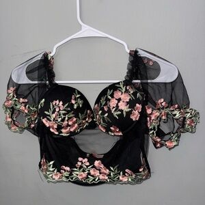 Elegant Black Floral Embroidered Blouse
